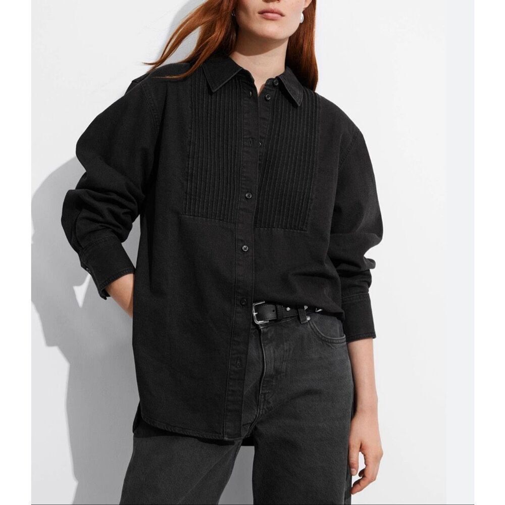 & Other Stories Pleated Denim Shirt | Washed Black in Large